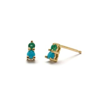 Mini Capella Studs in Turquoise & Emerald 14K Yellow Gold