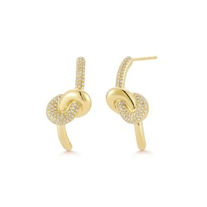 Jumbo Love Knot Diamond Stud Earrings in 14K Yellow Gold