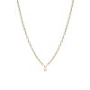 Small Square Oval Link Chain Necklace with a Dangling Diamond in 14K Yellow Gold