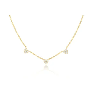 Triple Full Cut Diamond Heart Necklace in 14K Yellow Gold
