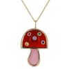 Mini Mushroom Pendant Carnelian Pink Opal and Multi Sapphire