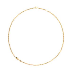 Fishbone Green Garnet & Diamond Necklace in 18K Yellow Gold