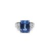 Octagonal Cut Sapphire Ring with Diamond Trapezoid Side Stones in Platinum