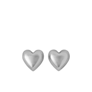 Puffy Heart Stud Earrings Silver