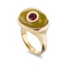 Olive Ring with Opal and Garnet in 18K Yellow Gold