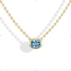 Double Bubble Bezel Teal Tourmaline Oval Charm on 16" Ball Chain