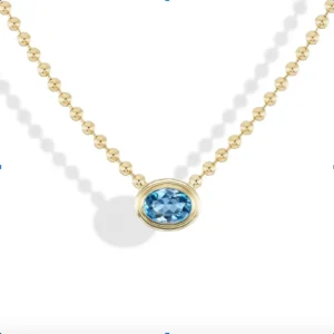 Double Bubble Bezel Teal Tourmaline Oval Charm on 16" Ball Chain