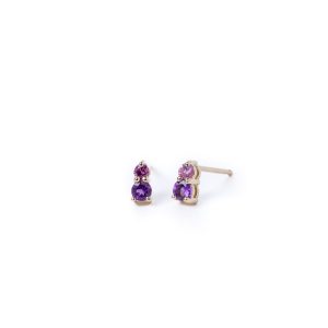 Mini Capella Studs in Amethyst & Pink Sapphire  in 14K  Yellow Gold