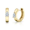 Huggies with Pear Diamond Center in 18K Yellow Gold