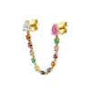 Double Piercing Loop Earring with Diamond and Pink Sapphire Pear Studs in 18K Yellow Gold