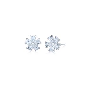 Cluster Floral Earrings with Pear Shape Diamonds in Platinum
