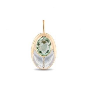 Praisolite and Mother of Pearl Love Bug Pendant in 14K Yellow Gold