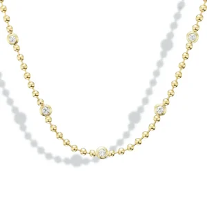 Double Bubble Bezel Round Diamond Necklace in 18K Yellow Gold .70ctw