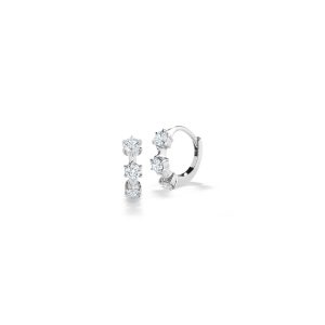 Kismet 3-Stone Mini Huggies in 18K White Gold