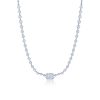 Sunburst Demi-Riviera with Emerald Cut Diamond Center 18K White Gold