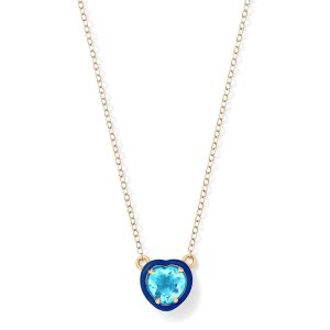 Blue Topaz Heart Cocktail Necklace in 14K Yellow Gold