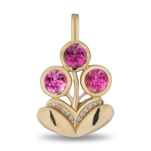 Medium Bouquet Pendant with Pink Tourmaline and Diamonds in 14K Yellow Gold