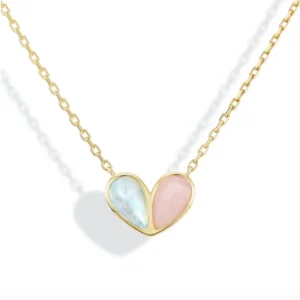 Jumbo Sweetheart Necklace Moonstone x Pink Opal in 18K Yellow Gold