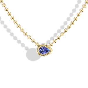 Tanzanite Pear Double Bubble Bezel Necklace