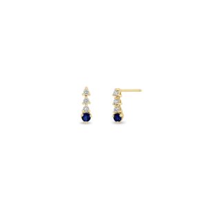 Diamond and Blue Sapphire Short Tennis Drop Earrings in 14K Yellow Gold