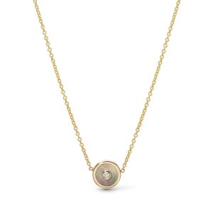 Mini Compass Necklace in Dark Mother of Pearl