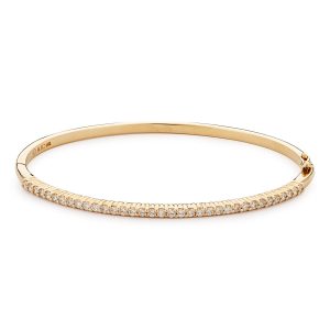 Diamond Shared Prong Bangle in 14K Yellow Gold - Size 17