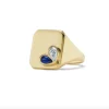 Sweetheart Signet Ring with Diamond and Blue Sapphire in 18K Yellow Gold 7.25