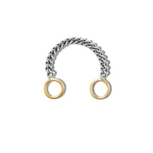 Not So Heavy Curb Chain Ring in Sterling Silver with Yellow Gold Loops - M