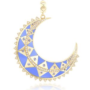 Major Moon Tanzanite Inlay Pendant in 18K Yellow Gold