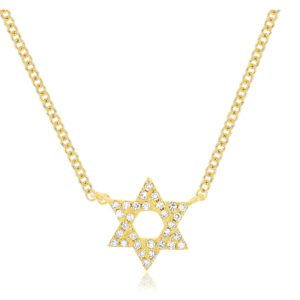 Pave Diamond Star of David Necklace 14K Yellow Gold