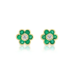 Small Colombian Emerald Flora Studs in 18K Yellow