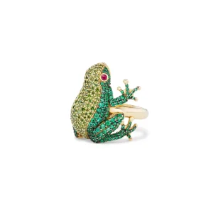 Emerald Frog Ring 18KYG - Green Diamond/Ruby