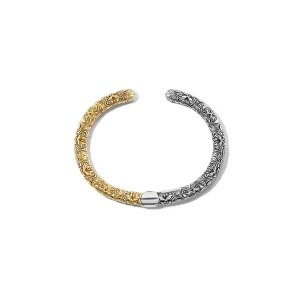 Embossed Hinged Cuffling in Silver and Brass