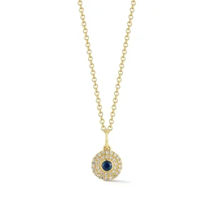 Diamond & Round Blue Sapphire Gem Necklace in 14K Yellow