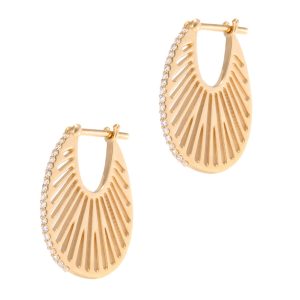 Large Flat Diamond Ray Hoops in 18K Yellow Gold