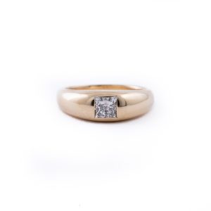 Princess Cut Diamond Dome Ring In 14K Yellow Gold - Size 7
