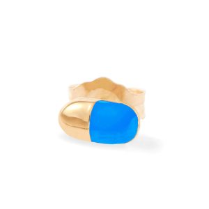 (Single) Tiny Pill Stud in 14K Yellow Gold and Neon Blue Enamel