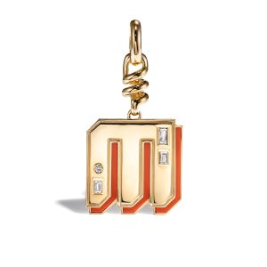 Coral and Diamond Initial Charm in 18K Yellow Gold - Letter M