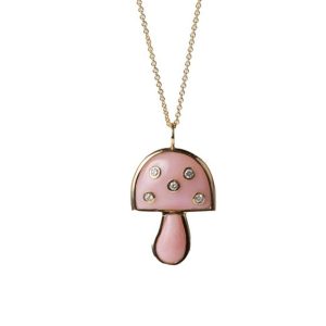 Mini Mushroom  Pendant in Pink Opal with Diamonds