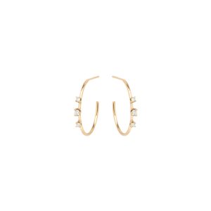 3 Prong Diamond Small Hoops in 14K Yellow Gold