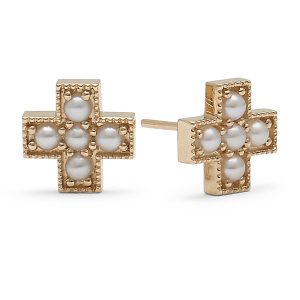 Pearl Cabochon Heirloom Studs in 14K Yellow Gold