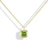 Double Bubble Bezel Peridot Asscher Charm on a 18" Petite Legacy Chain in 18K Yellow Gold