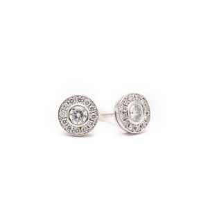 Round Diamond Pave Halo Stud Earrings in 14K White Gold