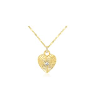 Diamond Fluted Heart Necklace in 14K Yellow Gold