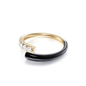 Lola Pinky Ring with Black Enamel in 18K Yellow Gold