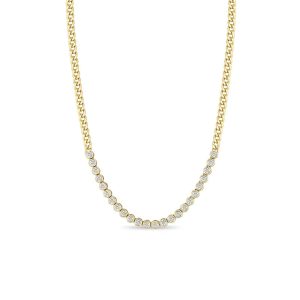 Diamond Bezel Tennis Station Small Curb Chain Necklace
