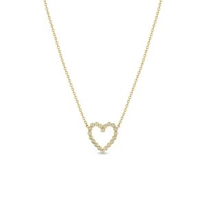 Small Open Heart Necklace with Diamonds in 14K Yellow Gold