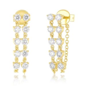 Double Multi Diamond Chain Earrings in 14K Yellow Gold