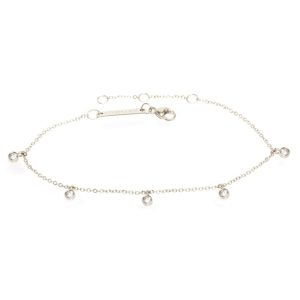 5 Dangling Bezel Set Diamonds Bracelet in 14K White Gold