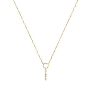 Circle Lariat Necklace with Graduated 3 Diamond Drop in 14K Yellow Gold